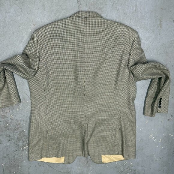 Vintage Samuelsohn Blazer Houndstooth Silk Wool Sport Coat Beige 46R - Picture 10 of 10